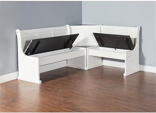 Miniatura 6 de Pemberly Row Juego de 4 piezas de rincón de desayuno de madera con almacenamiento oculto, asientos reversibles, ideal para espacios pequeños, en