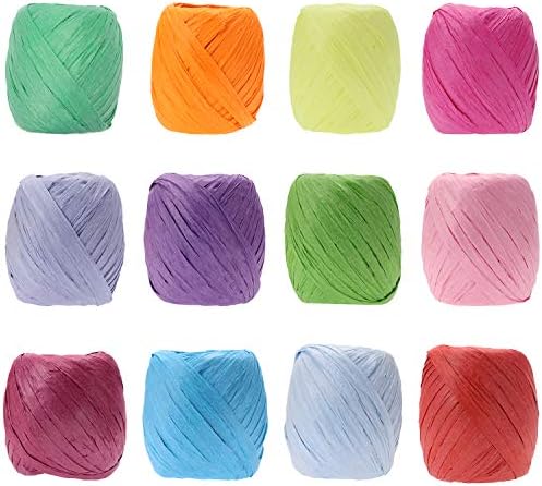 Raffia Paper Ribbon Bows, Penta Angel 12 Rolls 787 Feet Raffia Twine String for Christmas Valentine's Day Party Gifts Wrapping Florist Bouquets DIY Craft Decoration Weaving, 12 Colors