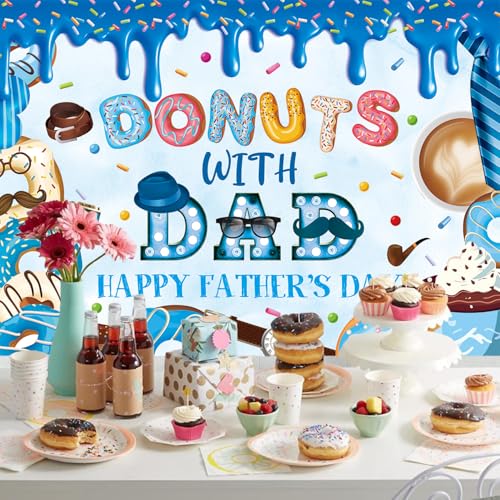 Happy Father's Day Banner Backdrop 10x8FT Best Dad Ever Donuts with Dad Background Fathers Day Party Decorations Supplies Photo Props by CUMIA - Used condition - Image 5
