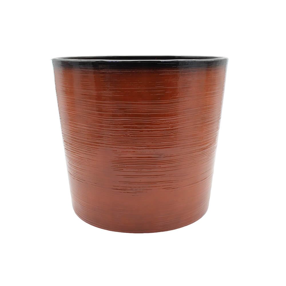 Indoor & Outdoor Ceramic Effect Plant Pot – Recycled Plastic Garden Planter - Banyan (Square Edge) / Burnt Orange Flowersea