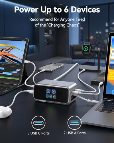 Image of MOKiN 200W Charging Station with Retractable Cord, 6-Port Desktop Charger