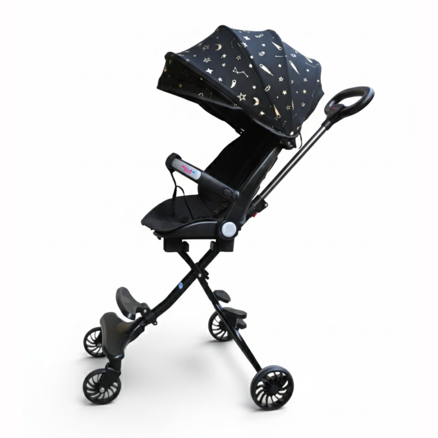 Maa Love Morden Baby Stroller/Pram With Leg For Kids 0 to 3 year, 5 Point Safety Harness, Seat with Rotation ,Adjustable backrest Girl & Boy With Multi -Level Adjustment Canopy ,360 Swivel Wheel, Reversible Handlebar Black-image-5