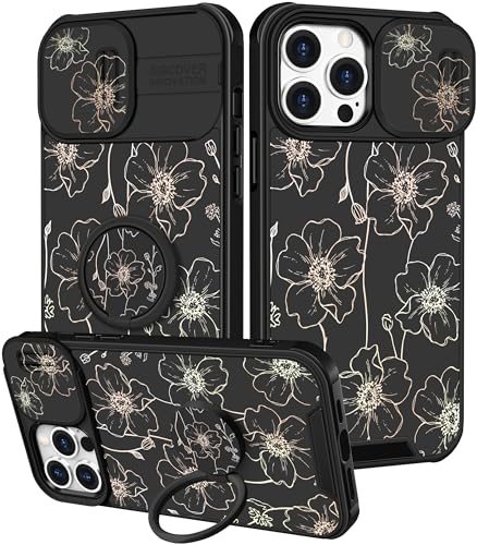 Image of Funermei for iPhone 14 Pro Max Case - Women Girls Cute Phone Cover Girly Pretty Aesthetic Black Floral Flower Unique Design with Camera Cover Funda for Apple for iPhone 14 Pro Max