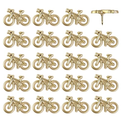 Bicycle Push Pins - Gold Metal Bike Pins - for Cork Board, Maps, or Lapel Pin Use - Designed in USA - Set of 20