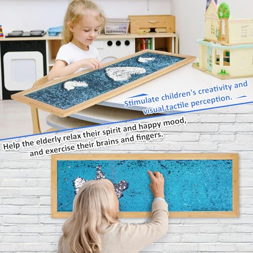 Image of Flenpptly Sensory Wall | Sensory Wall Panel for Kids | Sequin Fabric Sensory Wall | Sequin Sensory Wall Frame | Sequin Flip Fabric | Sensory Wall Panel | Wall Sensory Board (Blue)