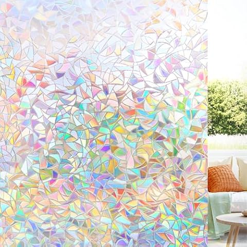 LUTE Window Privacy Film, Rainbow Window Film, 3D Decorative Stained Glass Window Cling, Static Cling Non-Adhesive Removable Window Covering, Sun UV Blocking Window Decal for Home 17.5 x 78.7 inches Cover