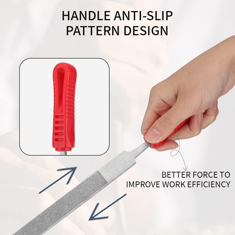 10inch Diamond Coated File Plastic Handle Hand Tools for Grinding on Glass, Stone, Marble, Rock, Bone (4 Pcs)