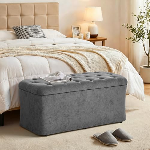 ONBRILL Storage Ottoman Bench with Foot Rest Grey