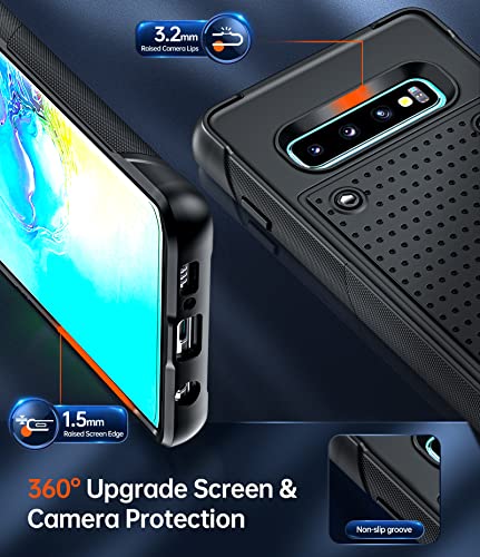 Leyi For Galaxy S10 Plus Case (Not Fit S10), Samsung S10+ Case For Men Boys, Shockproof Heavy Duty Dual Layer Protective Hard Pc Textured Back & Soft Bumper Case For Galaxy S10 Plus, Black #TOP5