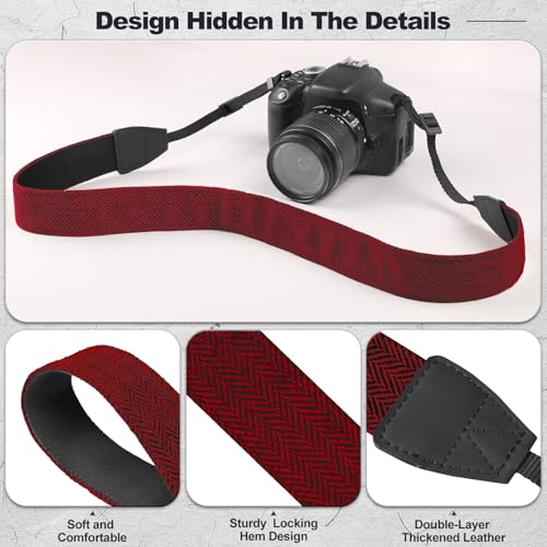 Image of Universal Camera Strap - Camera Neck Strap, Adjustable Shoulder Straps Compatible with Canon, Fujifilm, Nikon, Olympus, Panasonic and other SLR and mirrorless cameras - Red and Black Stripes
