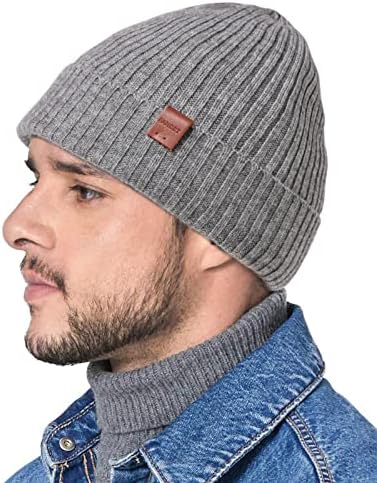 Amazon Brand - Hikaro Mens Wool Beanie with Fleece Knitted Winter Hat Thicken Hat Thermal Windproof Unisex Hats