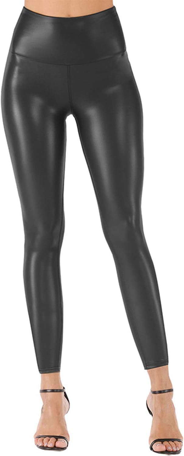 Tulucky Stretchy High Waisted Tights Faux Leather Leggings Pants for Women Regular - Plus Size - Image 3