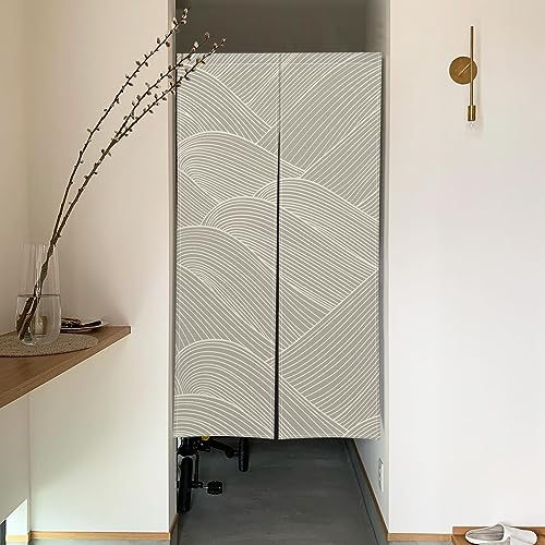 Qinunipoto 暖簾 波 線条 シンプル風 のれん シンプル風 幅72cm丈120cm インテリア 出入り口 目隠し おしゃれ すだれ 遮光 部屋 間仕切りカーテン 門カーテン ポリエステル製 オーダー可 簡単取付 四季兼用