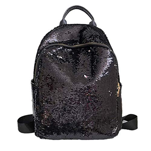 Glitter Bling Sequins Backpack Women Large Capacity NEW Leather Backpack Black
