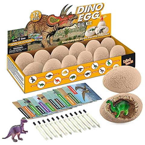 Morkka Dinosaur Eggs Toys Games Fossils Dig It Up Kit STEM Science Kits For 3+ Year Olds Kids Boy Girl Dino Birthday Party Supplies Favors Easter Eggs Gifts Excavating Break Open 12 Unique Dinosaur Cover