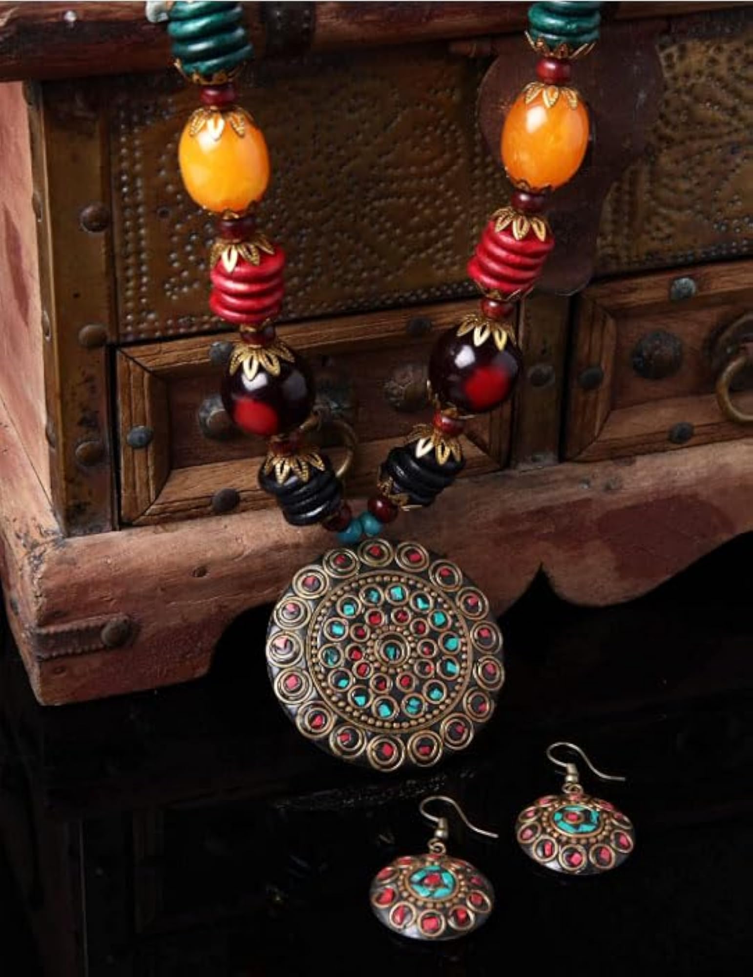 Tibetan Tribal Pendant Necklace & Matching Earrings Set