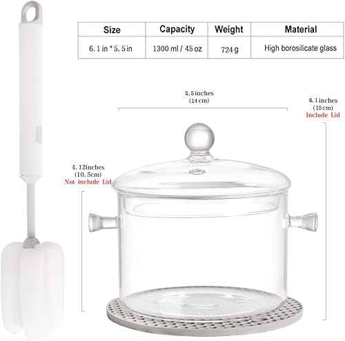 Miniatura 7 de Juego de ollas de vidrio transparente para cocinar en la estufa, utensilios de cocina de vidrio de 1.9 litros67 onzas líquidas, olla a fuego lento