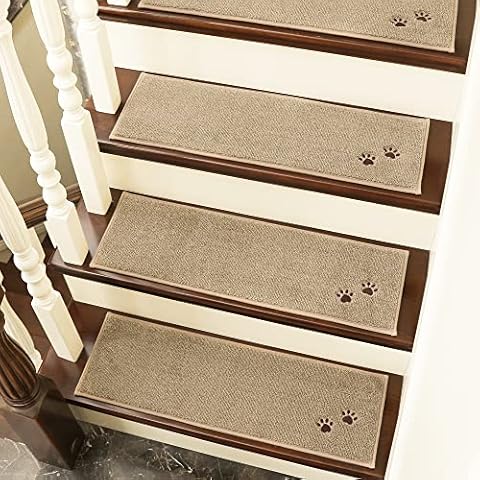 BEQHAUSE Stair Treads for Wooden Steps 28inX9in, Carpet Stair Treads Non-Slip Indoor, Soft Stair Runner for Kids Elders and Pets, Machine Washable, TPE Backing, 100% Polyester, 4pcs, Beige Cover
