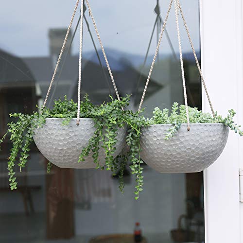 La Jolie Muse 10 Inch Hanging Planters For Indoor Plants, Outdoor Garden Planter Pots, Storm Gray, Honeycomb, Set Of 2 #TOP3
