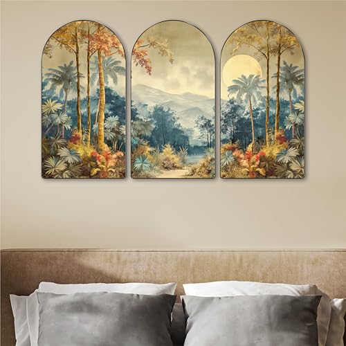 Livin'luxe Tropical Forest Landscape Art Print | Set of 3 MDF Panel Nature & Mountain Artwork | Scenic Art Print for Living Room, Bedroom, Dining Hall & Office Décor (20 x 30 Inch) Art-RPNS-24