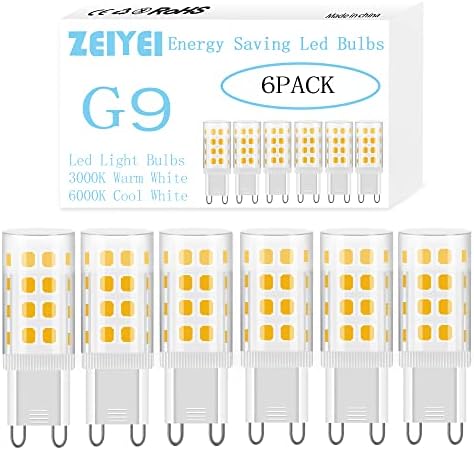 ZEIYEI G9 LED Light Bulbs, 5W, Warm White 3000K, 450LM, Equivalent to 40W G9 Halogen Bulb, Non Dimmable, AC 220V-240V for Lighting Decor, Chandelier Home and More 6-Pack
