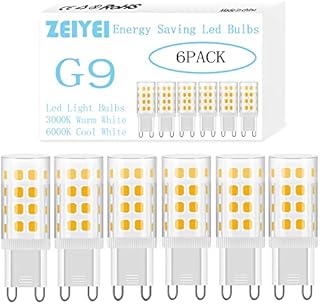 ZEIYEI G9 LED Light Bulbs, 5W, Warm White 3000K, 450LM, Equivalent to 40W G9 Halogen Bulb, Non Dimmable, AC 220V-240V for Lighting Decor, Chandelier Home and More 6-Pack