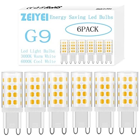 ZEIYEI G9 LED Bulbs, 5W, Warm White 3000K, 450LM, Equivalent to 40W Halogen, Energy Saving Bulbs for Lighting Decor, Chandelier Home and More 6-Pack Cover