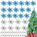 decoracion navideña azul y blanco 【Material】Los adornos de flores navideñas están hechos de material flexible e irrompible, se pueden aplicar en cualquier lugar que desee, cubiertos con purpurina, lo que hace que el árbol sea más atractivo y agrega más ambiente festivo.
