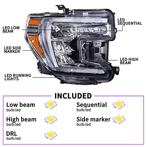 Led Headlight Assembly For 2019 2020 2021 Gmc Sierra 1500 Oe Style W/Led Turn Signal Light Chrome Interior Headlamps Right Passenger Side 84772476 84507049 84621807 84989881 85535170 #TOP2