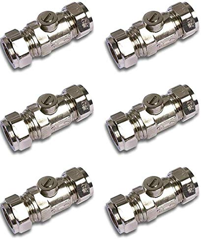 6 Pack Chrome Plated 15mm Full Bore Isolating Isolation Valve Heavy Pattern Compression Joint