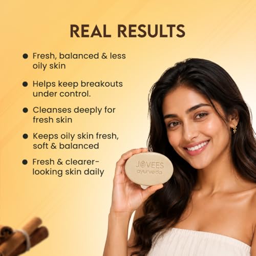 Image of Jovees Herbal Cinnamon & Neem Face Bar 300g - Pimple & Acne Removal Soap for Oily, Acne-Prone Skin, Controls Breakouts, Reduces Excess Oil, Deep Cleansing | Herbal Antibacterial Soap for Men & Women (Set of 4)
