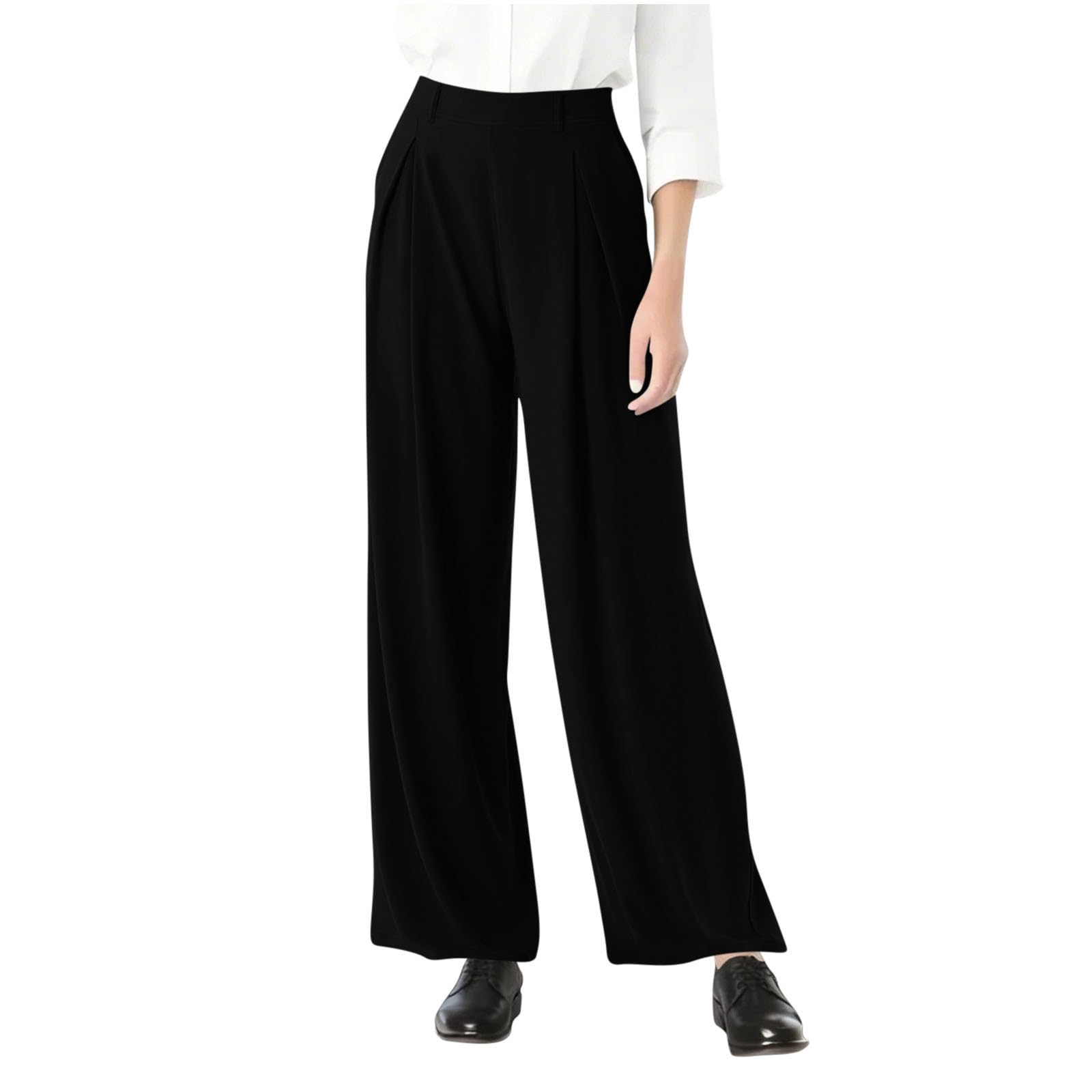 Womens Wide Leg Trousers 2025 High Elastic Waist Flowy Pleated Loose Long Palazzo Work Pants with Pockets