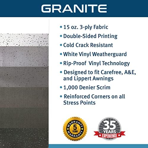 ShadePro - RV Awning Fabric Replacement - Heavy Duty Weatherproof Vinyl - Universal Outdoor Canopy for Camper, Trailer, and Motorhome Awnings - Granite - 16' (Fabric 15' 2") - 1