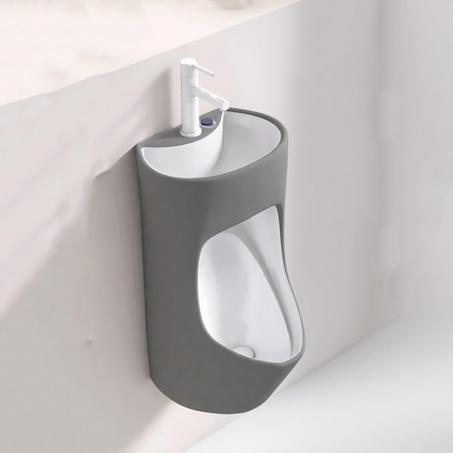 White Modern Drop Shape Men’s Urinal with Smart Sensor Flush and Water-Saving Washout, Wall-Mounted Anti-Splash Design for Residential Bathrooms, Commercial Spaces & Gyms(Black)