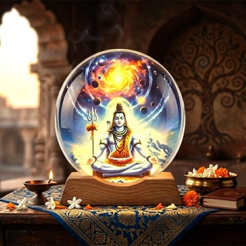 Wavey® Shiv Crystal Ball Night Lamp, Solar System Light, USB Table Colorful LED Wooden Crystal for Home, Office, Birthday Gift-image-16