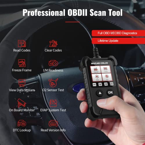Mucar Cdl20 Universal Obd2 Scanner, Check Engine Car Code Reader With Full Obd2 Functions, Vehicle Info/Mil/Evap/Freeze Frame/Dtc Library, Diagnostic Scan Tool For All Obd Ii & Eobd Cars After 1996 #TOP2