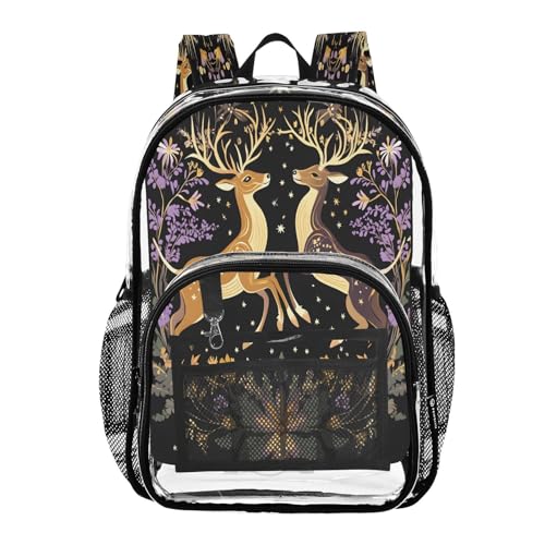 Jumping Deer Flower Clear Backpack Heavy Duty See Through Transparent PVC BookBag for Kids Boy Girl School Work