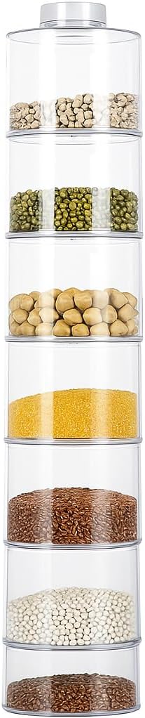 Fitto Spice Tower Plastic Transparent 6 pcs Set, Spice Jar Pepper Shaker Box, Transparent Rotating Seasoning Storage Organizer Herb Kitchen Rack, Condiment Bottles for Home and Kitchen