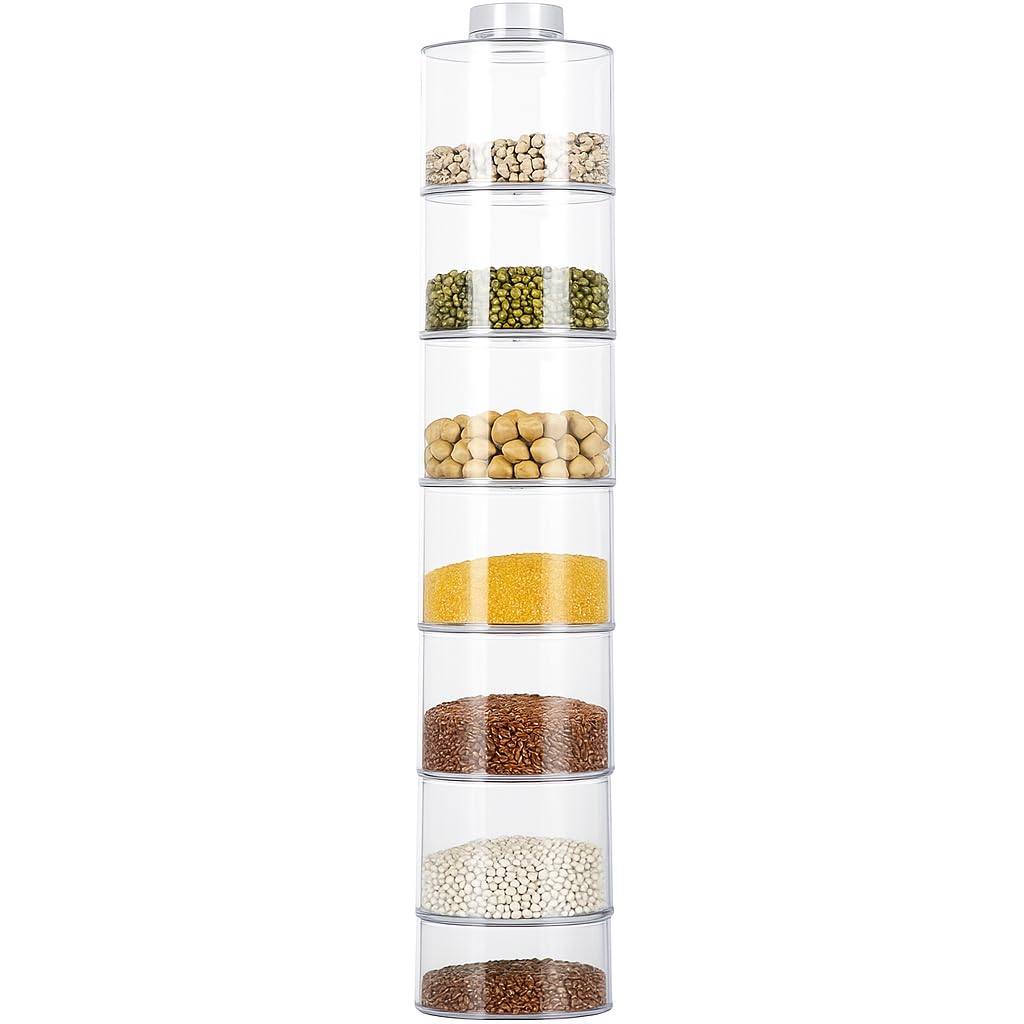 Fitto Spice Tower Plastic Transparent 6 pcs Set, Spice Jar Pepper Shaker Box, Transparent Rotating Seasoning Storage Organizer Herb Kitchen Rack, Condiment Bottles for Home and Kitchen