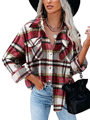 BTFBM Womens Plaid Jacket Long Sleeve Button Down Casual Flannel ...