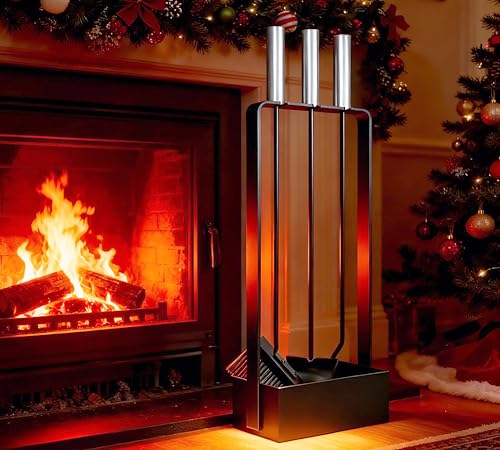 Kingson Kaminbesteck mit Griffen aus Edelstahl – 3 Werkzeuge...