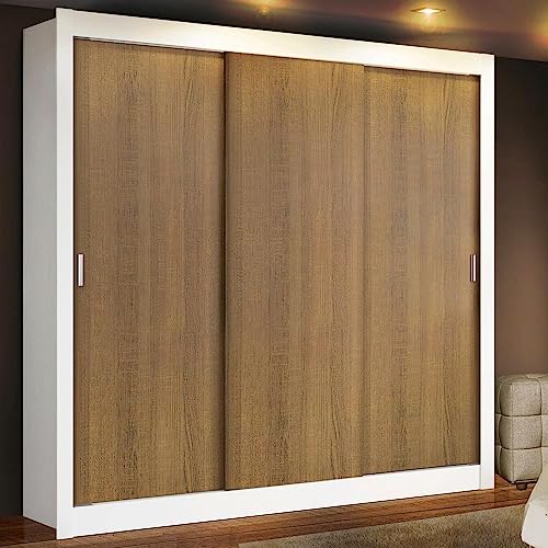 Image of Madesa 3 Sliding Doors Wardrobe Ample Storage Wooden Almirah 170 Cm with Shelves and Hanging Units for Bedroom - White /Brown