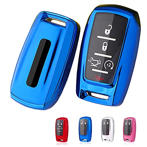 BINOWEN for Dodge Key Fob Cover, TPU Key Fob Shell Protector Shell Keyless Remote Control Smart Key Holder Fit for Dodge Ram 1500 2019 2022 2022 Smart Remote Fob Keys (Blue)
