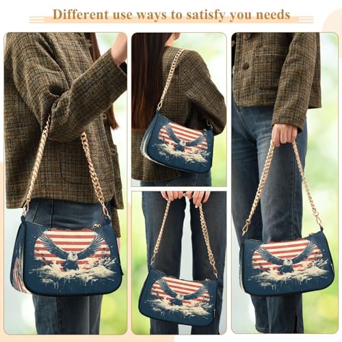 Image of Shoulder Bags for Women American US Flag Independence Day Patriotic Hobo Tote Handbag Small Clutch Purse with Zipper Closure