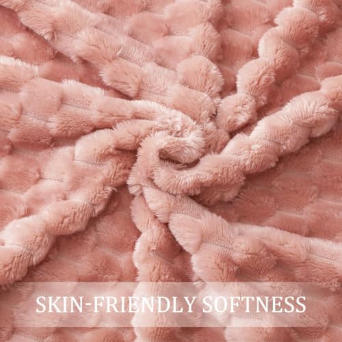 Image of Exclusivo Mezcla 3D Fleece Twin Size Blanket for Bed, Dusty Pink | Extra Soft Fuzzy Plush Lightweight Bed Blankets, Cozy Fluffy Decorative Blankets for All Seasons, 60x80 Inches
