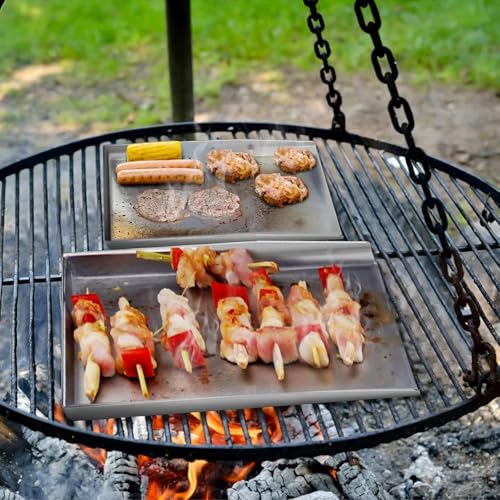 Universal Edelstahl Plancha Grillplatte 26.5x20CM Universal BBQ Plancha Grillpfanne passend für Weber Gasgrill und Holzkohlegrill,Rechteckig, massiv