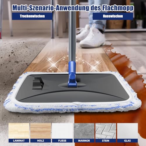 Myiosus Wischmopp, Bodenwischer, 360° Drehbarer Flachmopp mit 127cm Teleskopstielk, Wischer Boden für Schnelle Reinigung und Große Flächen, Hartholz, Fliesen, Marmor (5 Mikrofaser Wischpads) – Bild 3