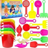The Dreidel Company Mini Beach Day Playsets, 3.25\" Sand Bucket Play Set Box Includes, Pail, Shovel, Rake, Sifter Scoop, Dolphin Fish Sand Trays Toy for Boys and Girls Birthday Party Favor
