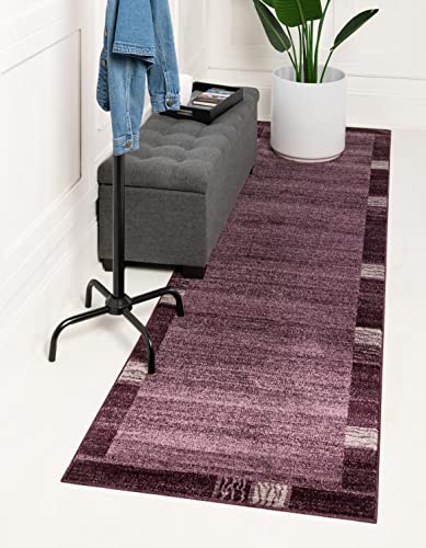 Image of Unique Loom Del Mar Collection Area Rug- Transitional Inspired with Modern Contemporary Design(2' 0 x 6' 1 Runner, Purple / Beige)