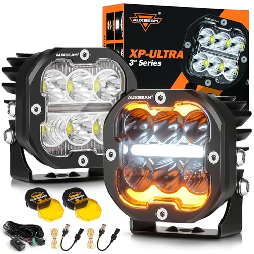 Image of Auxbeam XP-Ultra Series 3 Inch LED Pods with Amber White DRL & Turn Signals, 84W 9600LM Spot Flood Combo Ditch Lights Off Road Driving Fog Light Bar with Black & Amber Light Covers, Pair